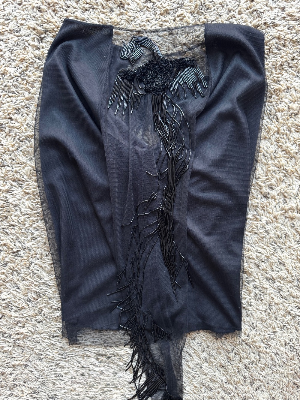 Vivienne Tam Vintage 90s Y2K Beaded Bird Mesh Sheer Fringe Top Size 2 Rare - Picture 3 of 9